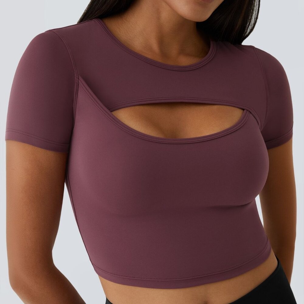 ✨ Halara Softlyzero™ Plush Cropped Cut-Out Sports Top – Size XL Red Mahogany